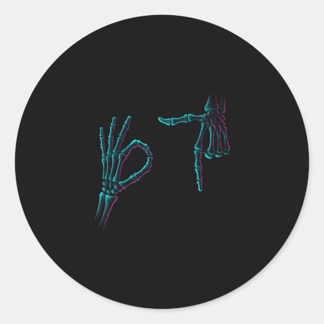 Sticker Rond 67 Meme Main de squelette 6 7 Halloween Six Sept A (Devant)