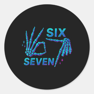 Sticker Rond 67 Meme Main de squelette 6 7 Halloween Six Sept D