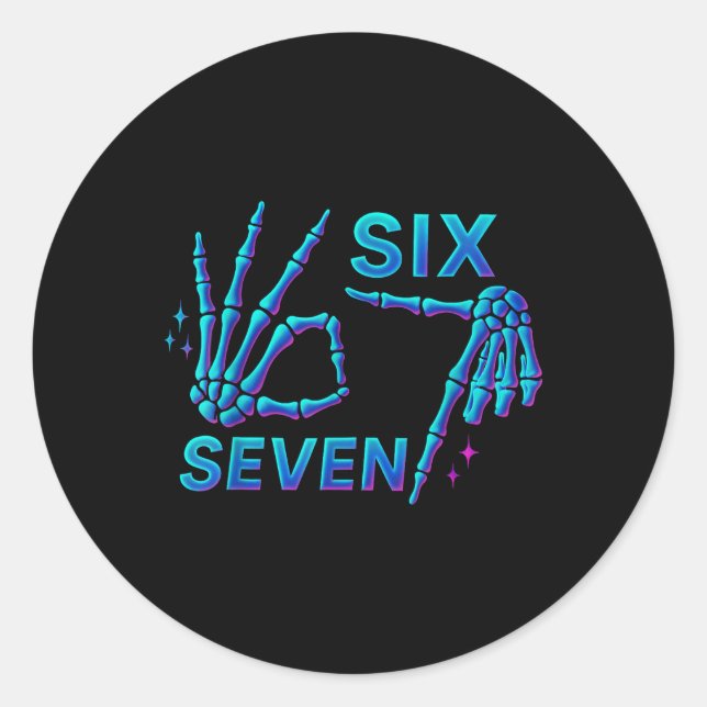 Sticker Rond 67 Meme Main de squelette 6 7 Halloween Six Sept D (Devant)