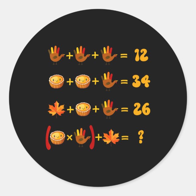 Sticker Rond 67 Meme Math énigme de logique de Thanksgiving  (Devant)