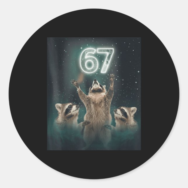 Sticker Rond 67 Meme Raccoon Howling At The Moon 6 7 Funny Weir (Devant)