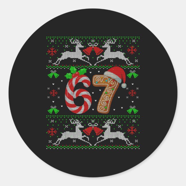 Sticker Rond 67 Mème Six Sept Drôle de Noël Xmas Sweate (Devant)