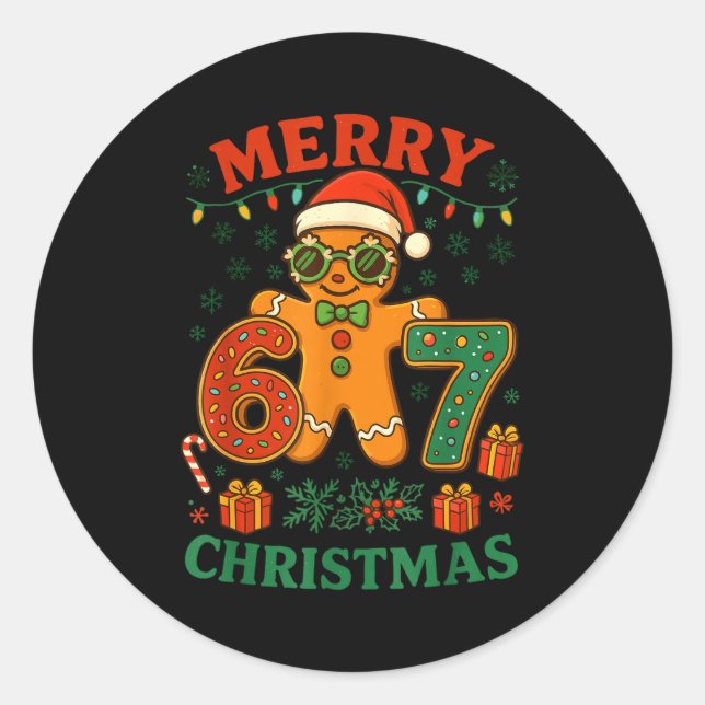 Sticker Rond 67 Meme Six Seven 6 7 Meme Funny Christmas Gingerb (Devant)