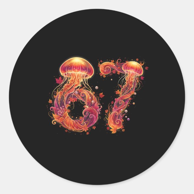 Sticker Rond 67 Meme Six Seven 6 7 Rétro Méduse Mer Océan Th (Devant)