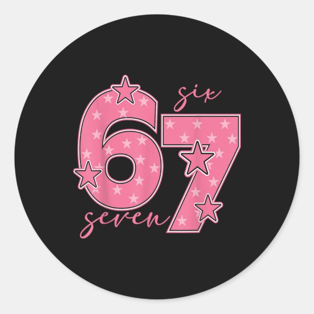 Sticker Rond 67 Meme Six Seven Argot Gen Alpha Mignon Rose 6 7  (Devant)