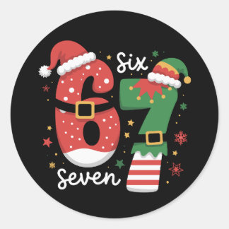Sticker Rond 67 Meme Six Seven Elf Christmas Santa Hat