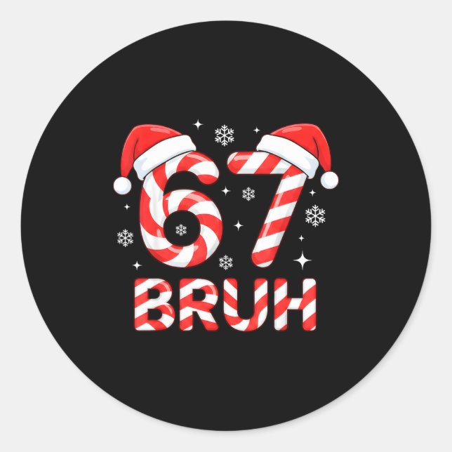 Sticker Rond 67 Meme Six Seven Memes Candy Cane Christmas Boys  (Devant)