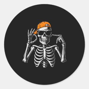 Sticker Rond 67 Mème Squelette tendance Halloween Drôle Six Sep