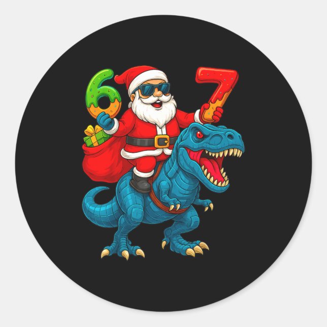 Sticker Rond 67 Noël 6 7 Mème Drôle Santa Six Sept Xmas B (Devant)