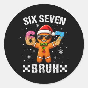 Sticker Rond 67 Noël 6 7 Mème Homme en pain d'épice Xmas Pyjama
