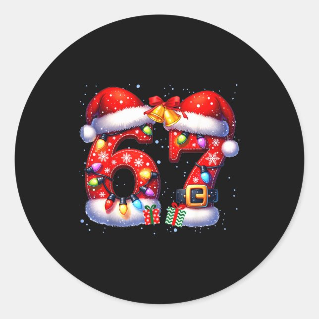 Sticker Rond 67 Noël 6 7 Mème Pyjama Fête Gen Alpha Sl (Devant)