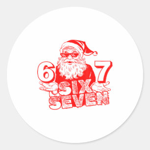 Sticker Rond 67 Noël 6 7 Mème Six Sept Drôle Santa Xmas B