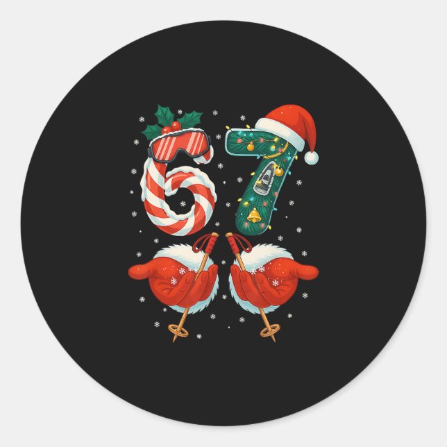 Sticker Rond 67 Noël 6 7 Mème Ski Noël Pyjama d'hiver (Devant)