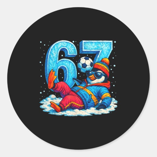 Sticker Rond 67 Penguin Soccer Funny Winter Meme Gift  (Devant)