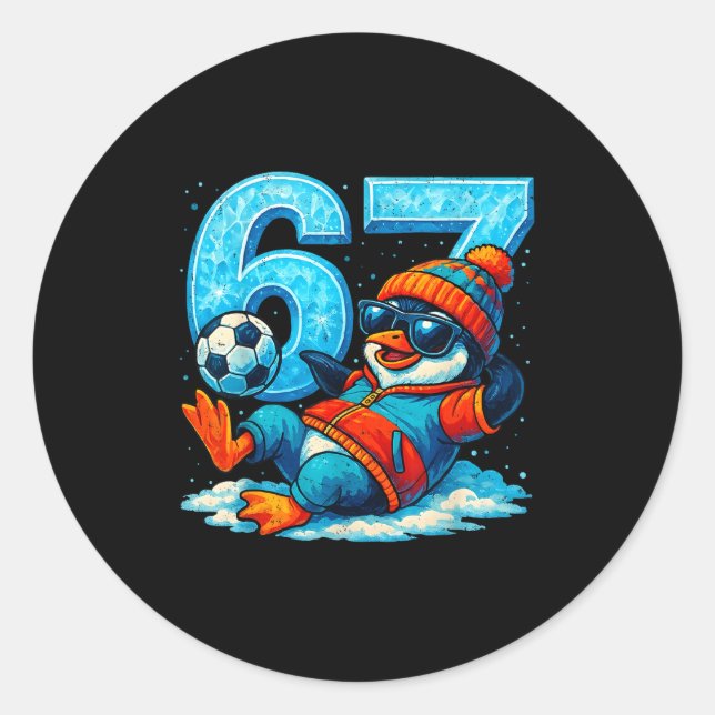 Sticker Rond 67 Penguin Soccer Funny Winter Meme Gift  (Devant)