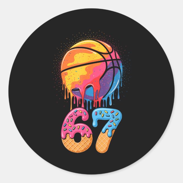 Sticker Rond 67 Player 67th Birthday Basketball Drip Number Ice (Devant)