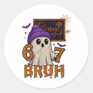 Sticker Rond 67 Professeur Fantôme d'Halloween Six Sept Mème Éq