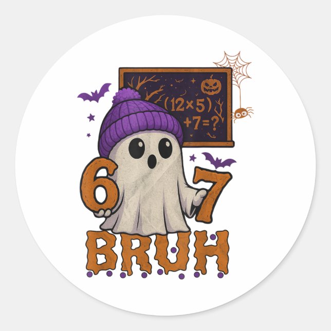 Sticker Rond 67 Professeur Fantôme d'Halloween Six Sept Mème Éq (Devant)