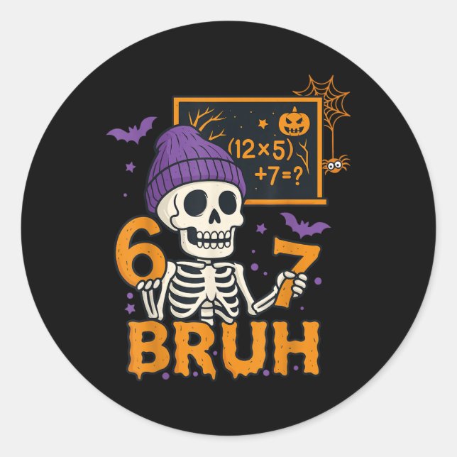 Sticker Rond 67 Professeur Halloween Squelette Six Sept Meme Ce (Devant)