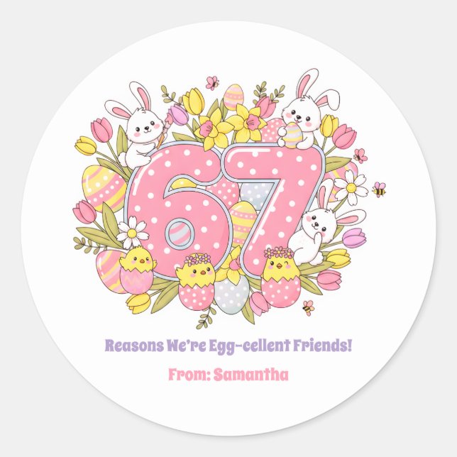 Sticker Rond 67 Reasons We’re Egg-cellent Friends! Easter (Devant)