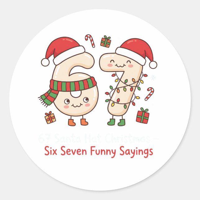 Sticker Rond 67 Santa Hat Christmas Six Seven Funny Sayings (Devant)