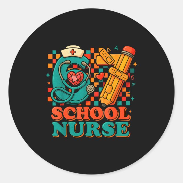 Sticker Rond 67 School Nurse Days Pencil Heart Funny Medical  (Devant)