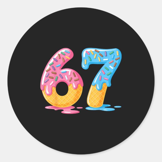 Sticker Rond 67 Shirt Ice Cream Shorts Funny Meme Slang Six Sev (Devant)