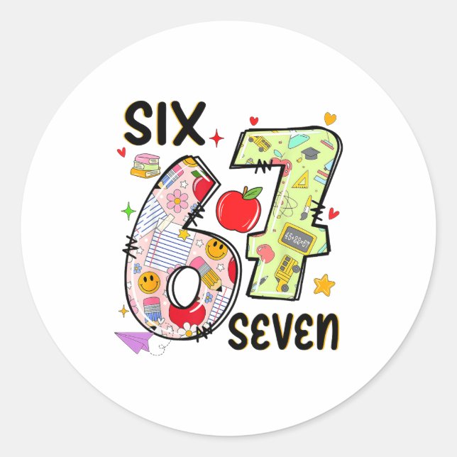 Sticker Rond 67 Shirt Teacher 6 7 Meme Women Girls Teachers Six (Devant)