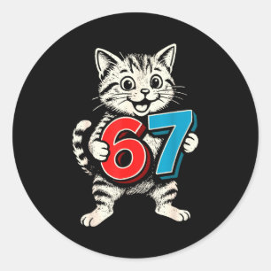 Sticker Rond 67 Six Seven 6 7 Chat Drôle