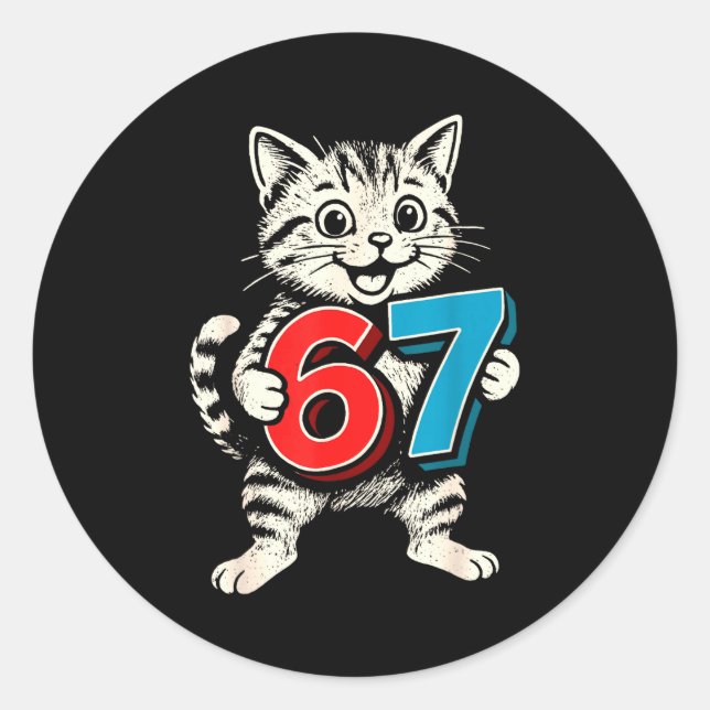 Sticker Rond 67 Six Seven 6 7 Chat Drôle  (Devant)