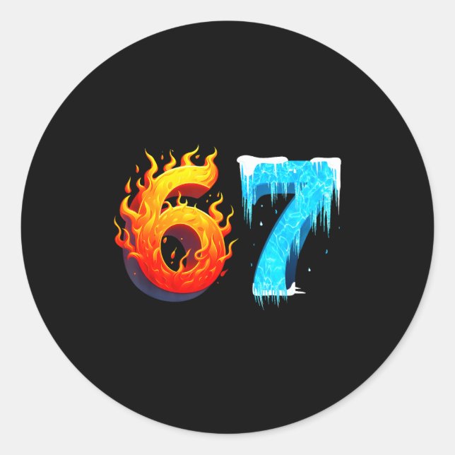 Sticker Rond 67 Six Seven 6-7 Flaming Ice – Funny Teen Kids Bra (Devant)