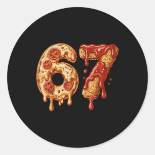 Sticker Rond 67 Six Seven 6-7 Pizza & Chicken Nugget - Bra pour