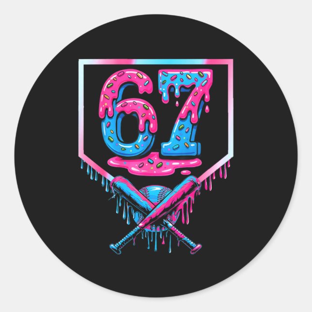 Sticker Rond 67 Six Seven Baseball Ice Cream Drip Cool Meme 67  (Devant)