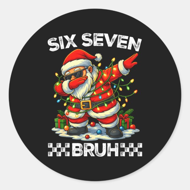 Sticker Rond 67 Six Seven Bruh Funny Christmas Dabbing Santa 6  (Devant)