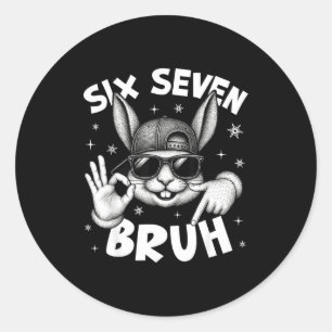 Sticker Rond 67 Six Seven Bruh Mignon Visage de Lapin Avec Sung