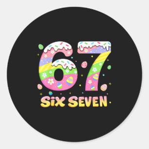 Sticker Rond 67 Six Seven Bunny Lapin Pour Filles Enfants Garço