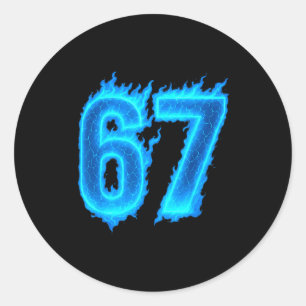 Sticker Rond 67 Six Seven Flamme Bleue Coloré Drôle 6 7 Moi