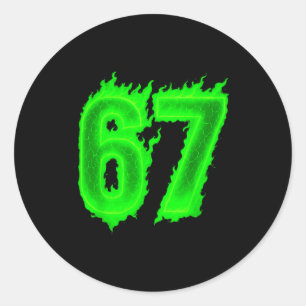 Sticker Rond 67 Six Seven Flamme Verte Colorée Cool Drôle 6 7 M