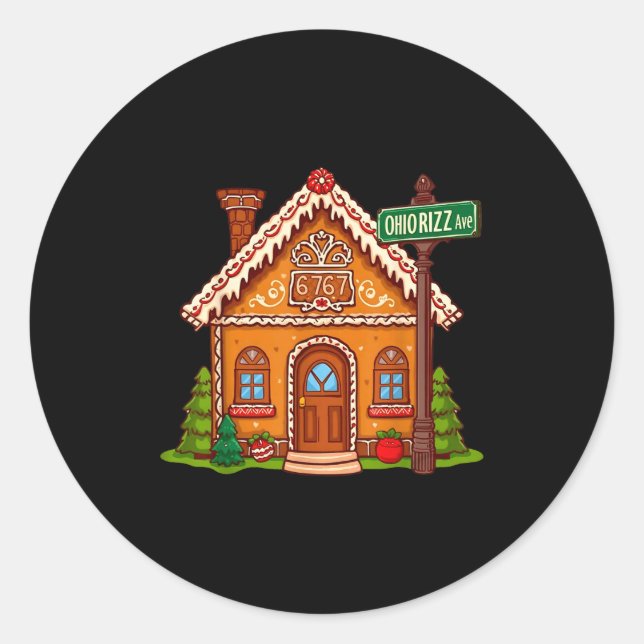 Sticker Rond 67 Six Seven Gingerbread House Funny Teacher Chris (Devant)