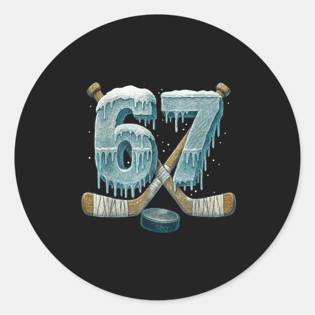 Sticker Rond 67 Six Seven Hockey Drip Number Funny 6 7 Meme  (Devant)