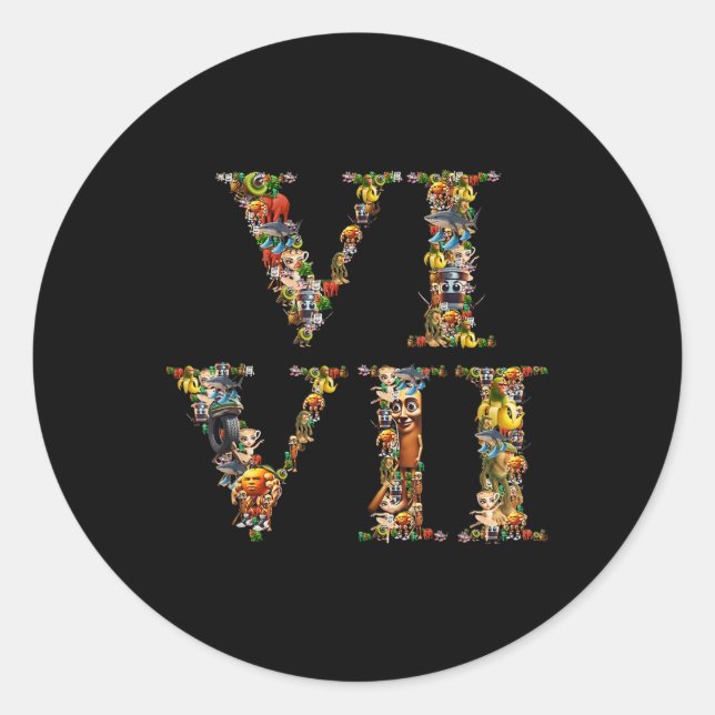 Sticker Rond 67 Six Seven Italian Brainrot Roman Numeral Meme  (Devant)