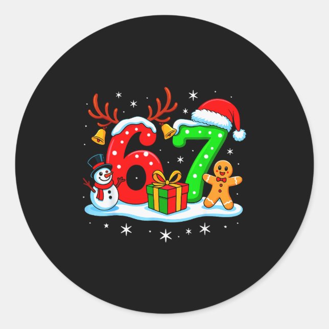 Sticker Rond 67 Six Seven Mème Argot Gen Alpha Drôle de Noël  (Devant)