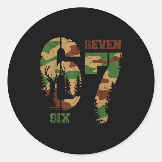 Sticker Rond 67 Six Seven Meme Camo Deer Hunting Gift For Boys  (Devant)