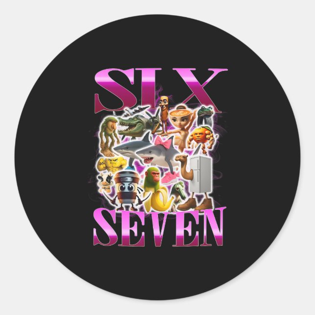 Sticker Rond 67 Six Seven Meme d'anniversaire Viral Brainrot It (Devant)