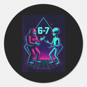 Sticker Rond 67 Six Seven Mème Drôle Bigfoot Alien Sasquatch Uf