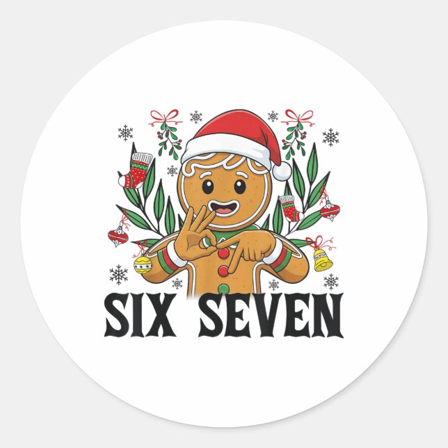 Sticker Rond 67 Six Seven Mème Drôle de Noël Signe de la main e (Devant)