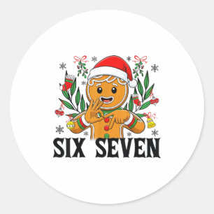 Sticker Rond 67 Six Seven Mème Drôle de Noël Signe de la main e