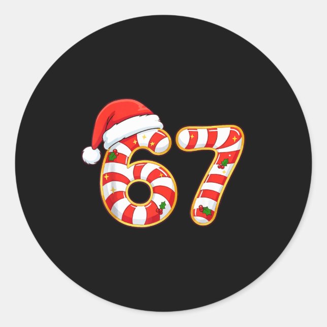 Sticker Rond 67 Six Seven Meme Gen Alpha Slang Funny Christmas  (Devant)