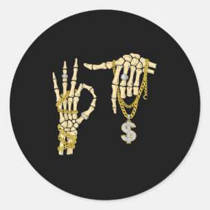 Sticker Rond 67 Six Seven Mème Nouveauté Squelette Main Bling C