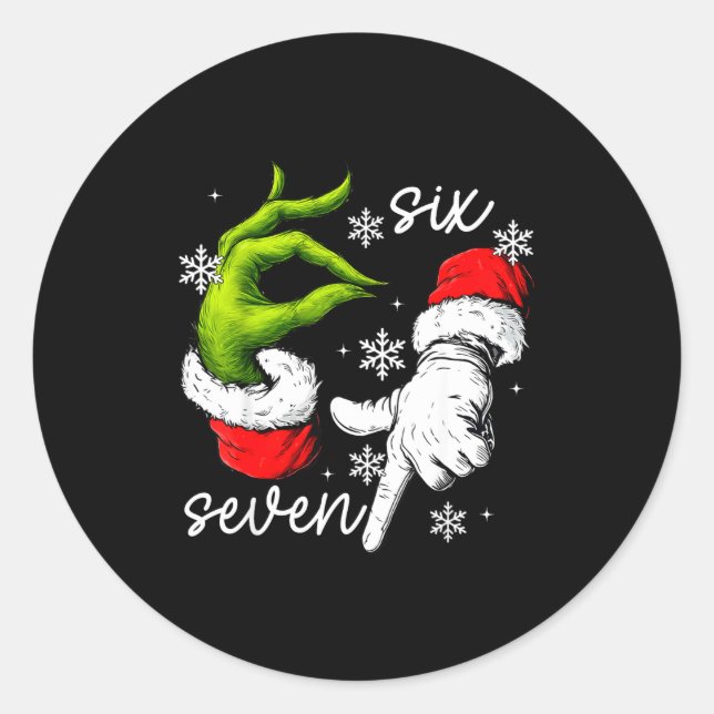 Sticker Rond 67 Six Seven Meme Santa Hand Christmas Funny Gen A (Devant)